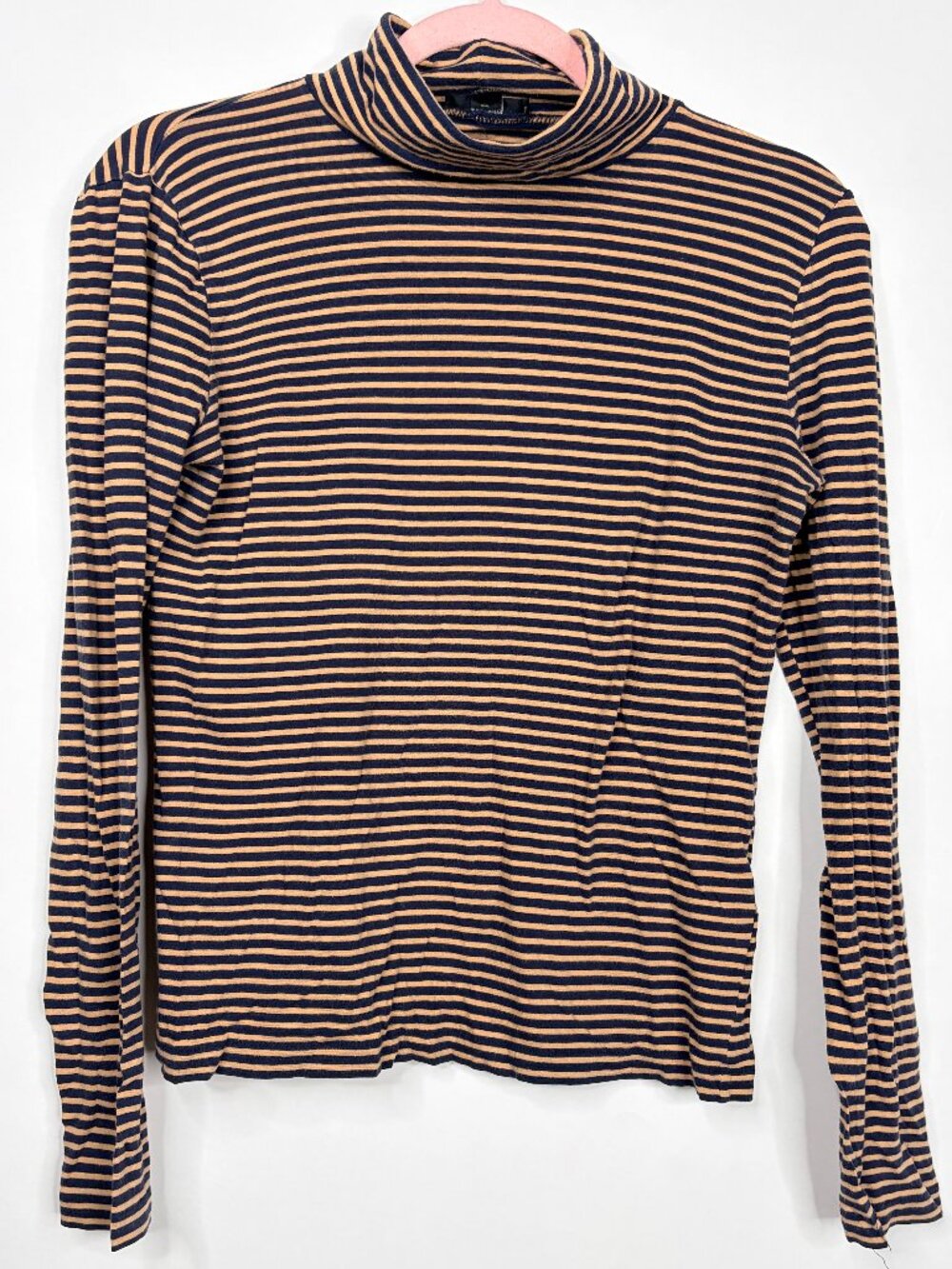 2/$30 J. Crew Tissue Turtleneck T-shirt in Navy Camel Stripe Small #A3034 - Picture 3 of 8